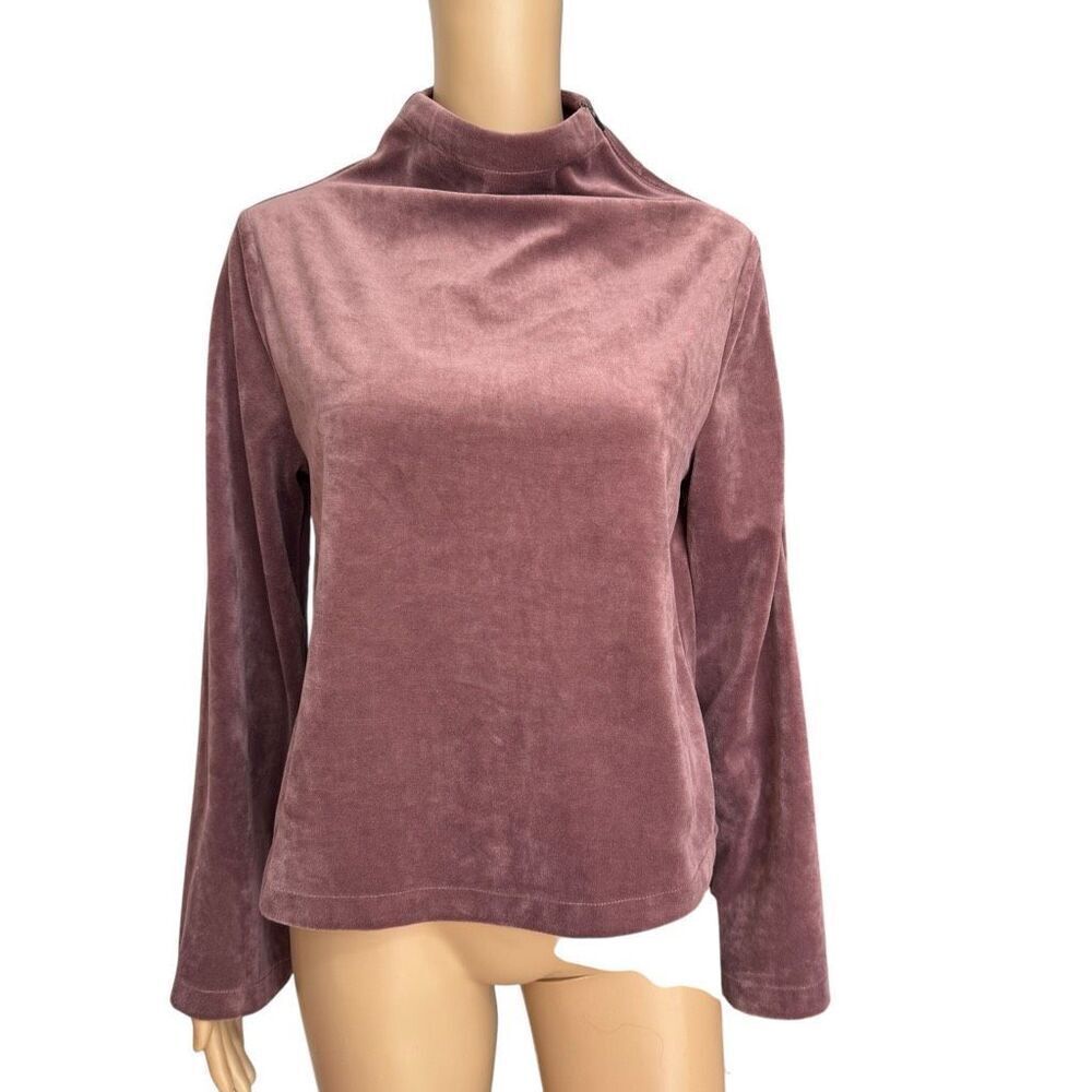 JoyLab womens velvet mock neck zipper shoulder pullover old rose long sleeve S